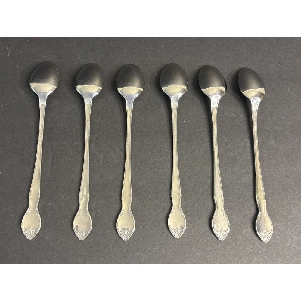 6 Imperial Parliament Iced Tea Spoons Floral Scroll Discontinued 7 1/2